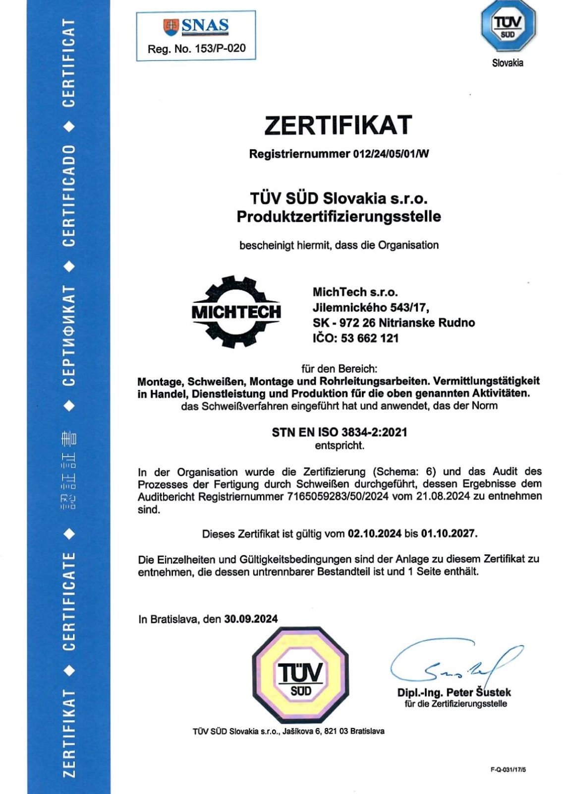 Zertifikaten ISO 3834 2